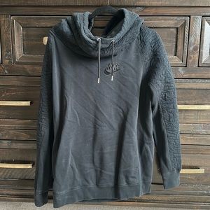Women’s Cowl Neck Black Hoodie Sweatshirt with front Pocket | Nike | Medium